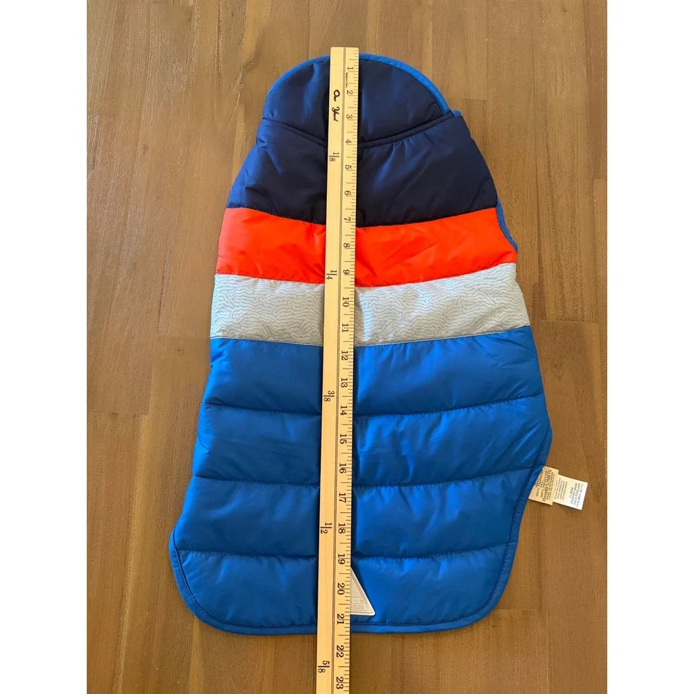 LL Bean Insulated Dog Jacket Medium Blue Orange Colorblock Puffer Vest 520875